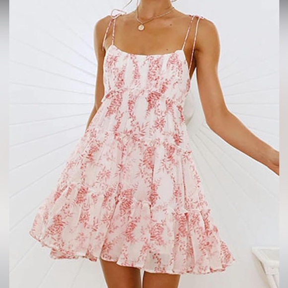 Mansy Womens Summer Floral Mini Dress (L) Boho Flowy Skater Dresses 💓🎁🌈☀️ - Picture 3 of 6